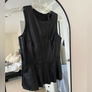 Black peplum leather tank